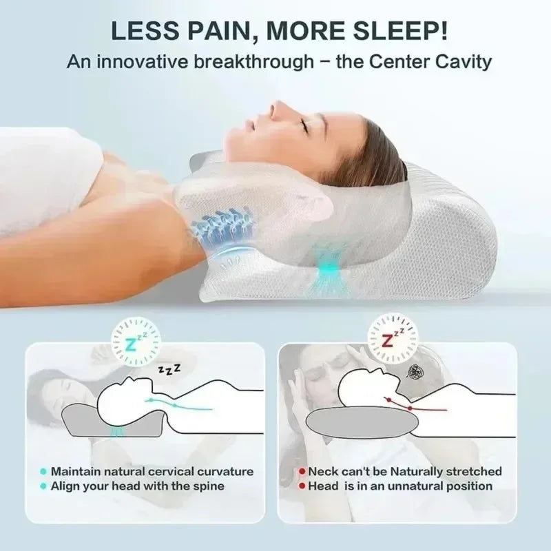 Sleep Memory Pillow - Contoured Memory Foam Neck Support for Pain Relief and Comfort