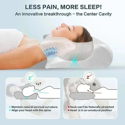Sleep Memory Pillow - Contoured Memory Foam Neck Support for Pain Relief and Comfort